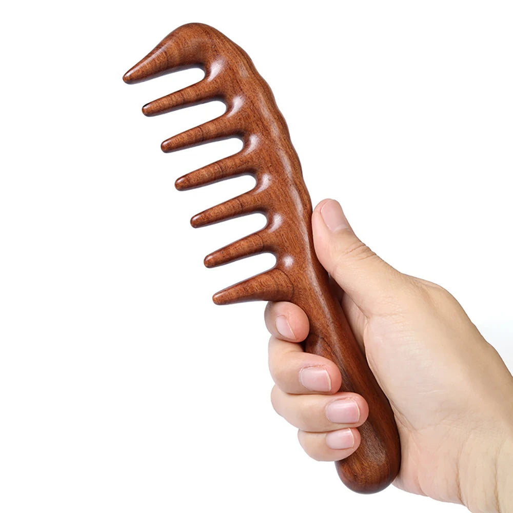 1 pc Sandalwood Wide Tooth Comb Handmade Wide Tooth Sandalwood Comb Scalp Massage Hair Pick Anti-Static Natural Detangler Oasis Select