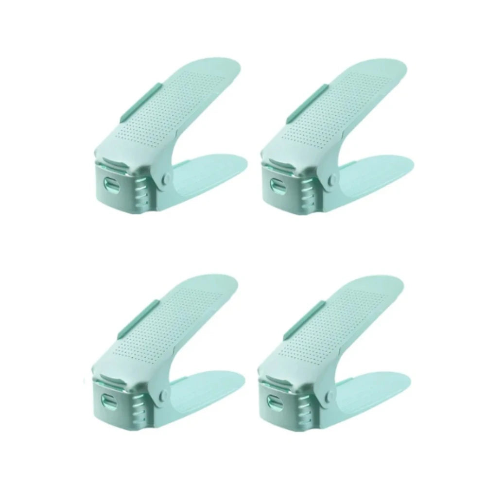 4Pcs Shoe Slots Organizer, Adjustable Shoe Support Rack, Double Layer Stack Shoe Holder, Shoe Stacker for Closet Organization Oasis Select Green-4pcs