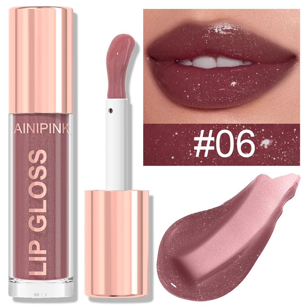 Lip Gloss High Shine Glitter Lipstick Non-sticky Mirror Makeup Waterproof Moisturizing Jelly Pink Nude Tones Y2K Christmas Gift Oasis Select 06