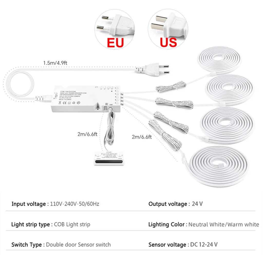 24V COB Neon Tape No Flicker Soft light,with Door Induction Swtich,Closet Door Light Auto Turn On,For Cabinet Night Lighting Oasis Select