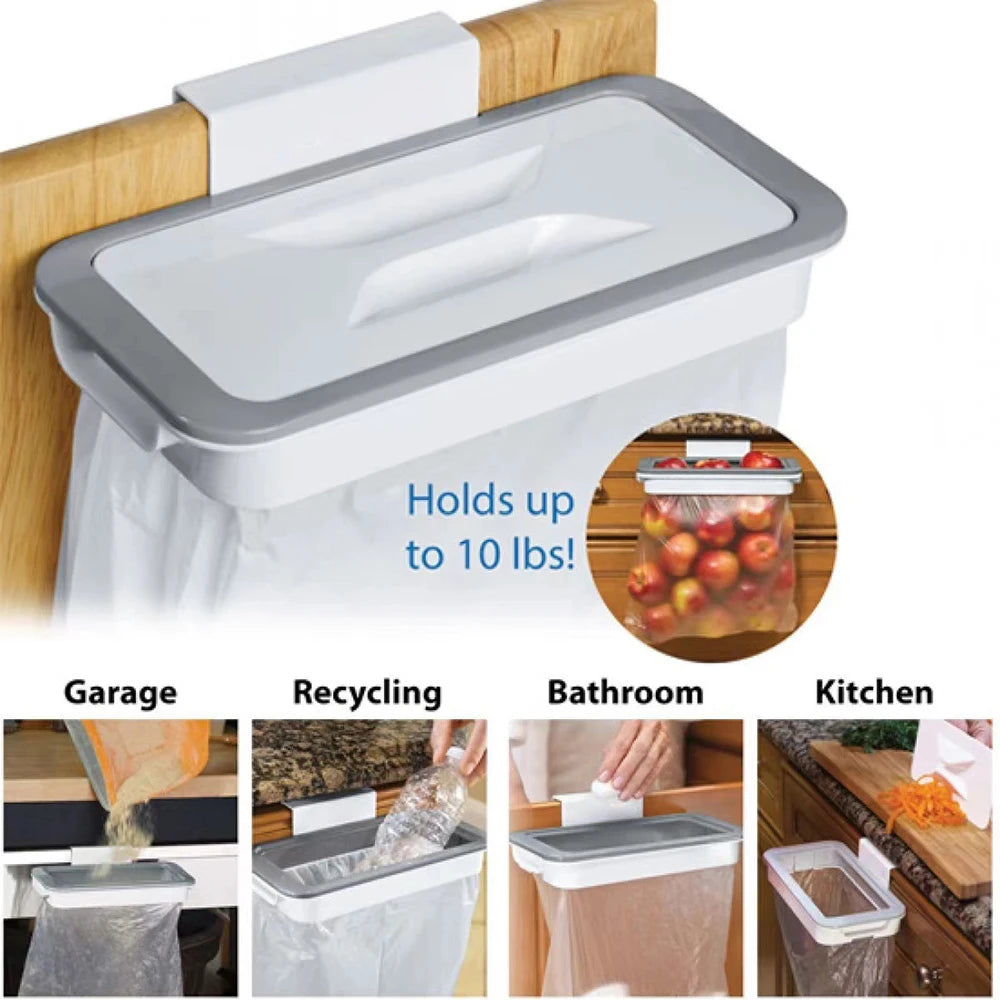 Hanging Trash Bag Holder – Cabinet Door Garbage Rack Organizer