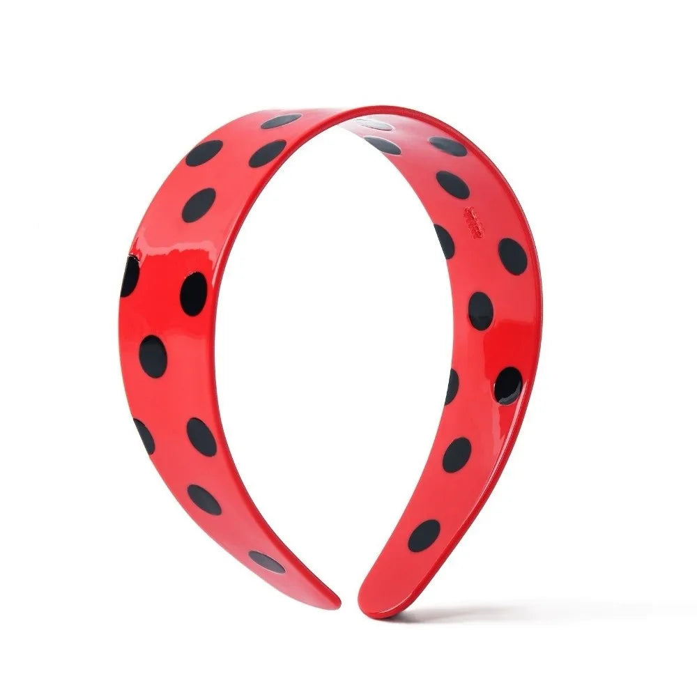 New Colorful Polka Dots Headband Boho Elastic Acetate Hair Bands Black Wide Hair Hoop Hair Accessories Oasis Select Red