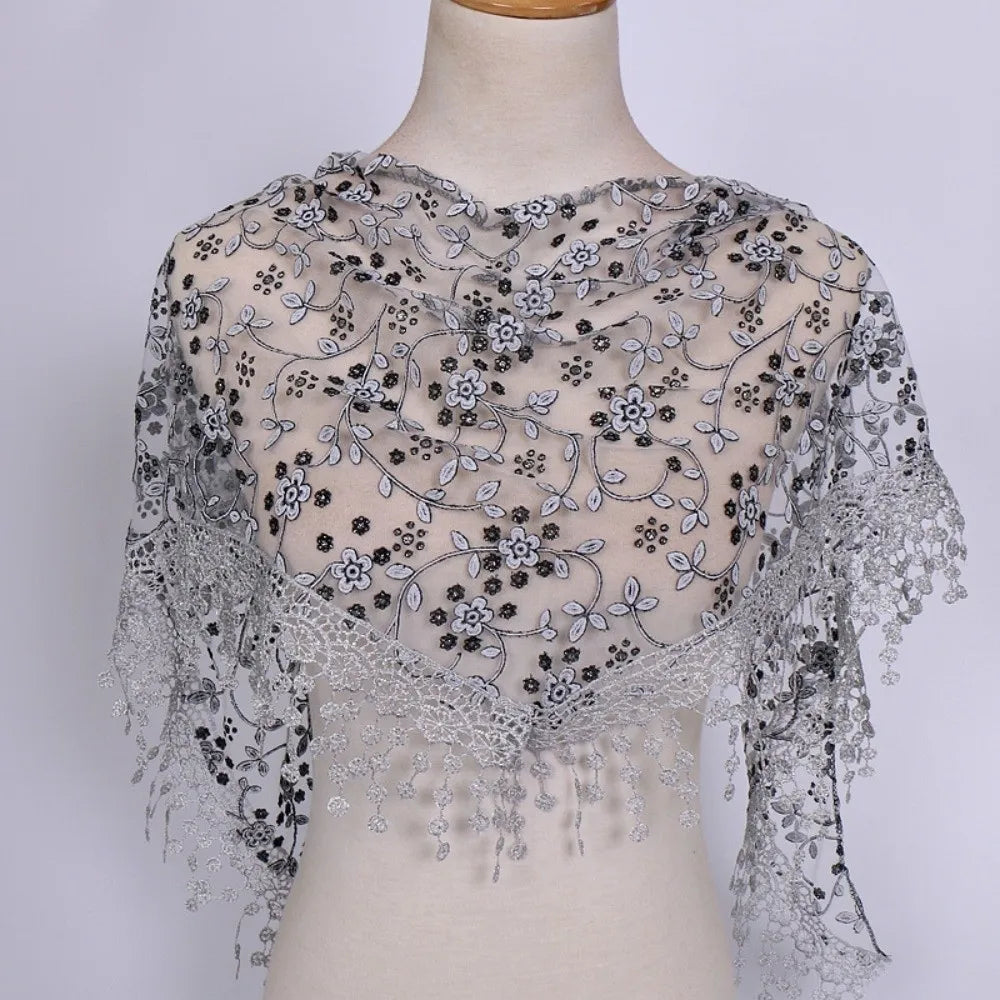 Gifts Triangle Lace Veil Headscarf Floral Breathable Women's Small Floral Scarf Lace Triangle Veil Sequined Gauze Scarf Oasis Select Dark Grey