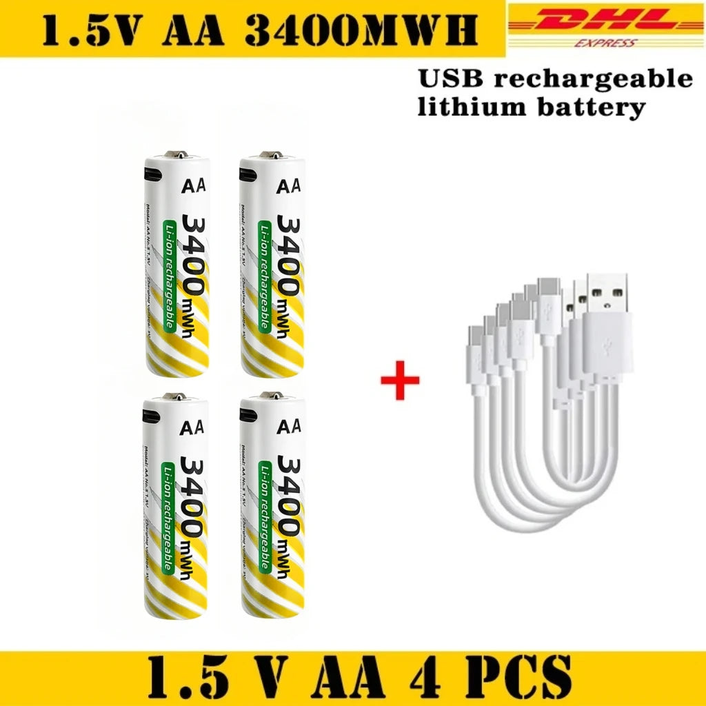 Li-ion AAA and AA Rechargeable Batteries USB Lithium-ion 3400mWh 1.5V AA Rechargeable Batteries+900mWh 1.5V AAA Battery Oasis Select AA 4pcs-USB