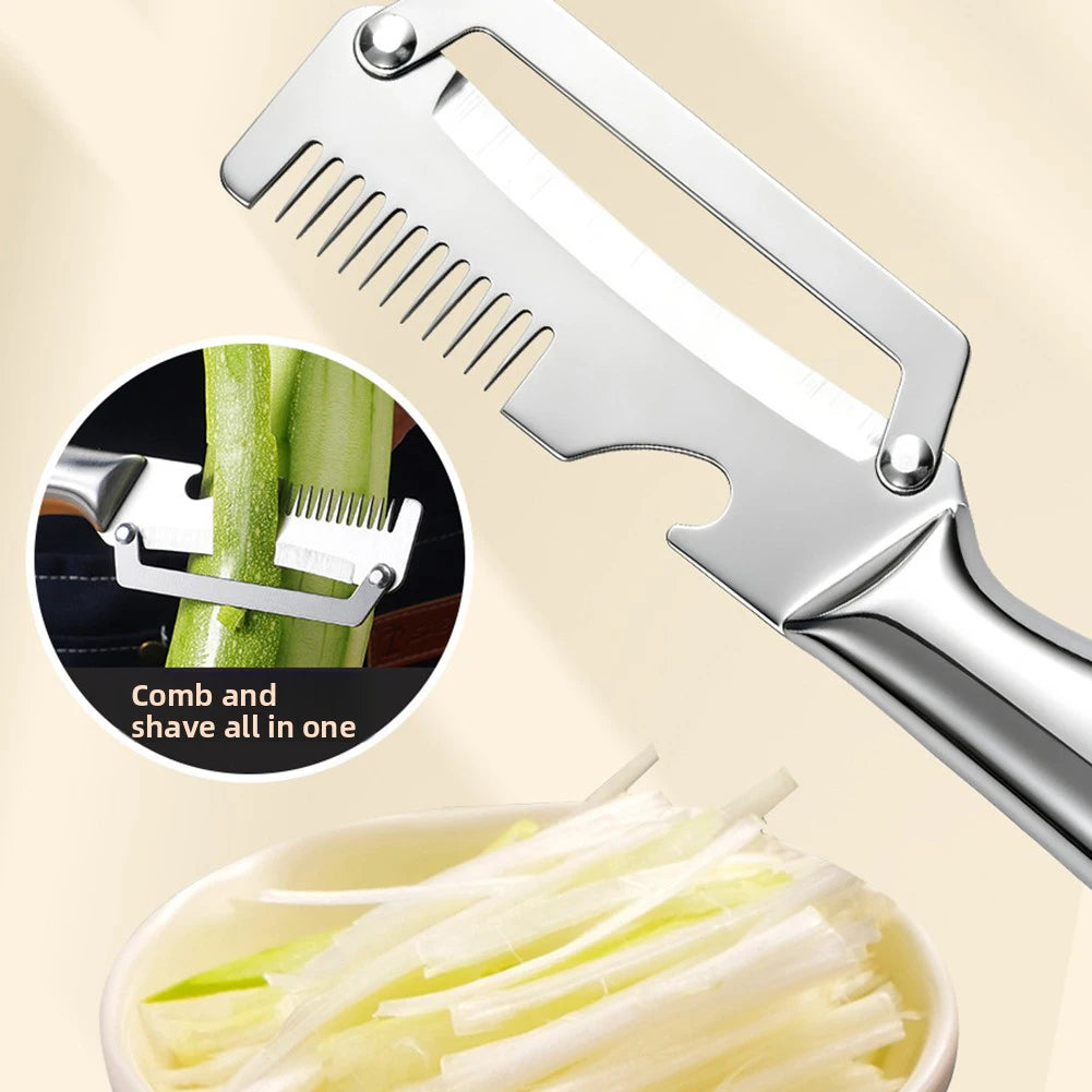 3-in-1 Stainless Steel Vegetable Peeler & Scallion Shredder