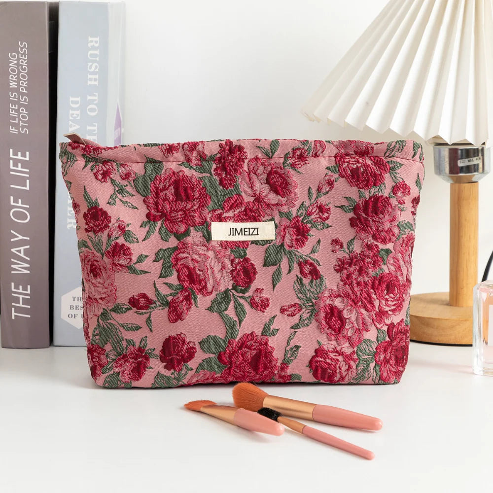1pc Vintage Red Rose Makeup Bag Rose Pattern Makeup Bag Makeup Storage Bag Cute Daily Washing Bag Oasis Select L