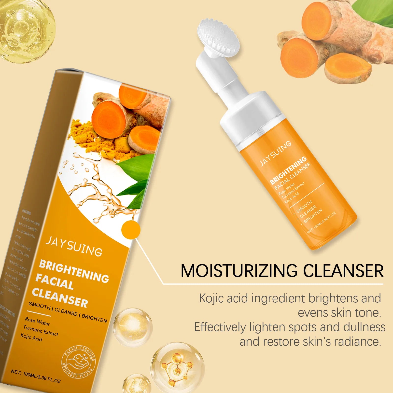 JAYSUING Turmeric Facial Cleanser Removing Blackheads Exfoliate Shrink Pores Improve Roughness Oil Control Foam Facial Cleanser Oasis Select