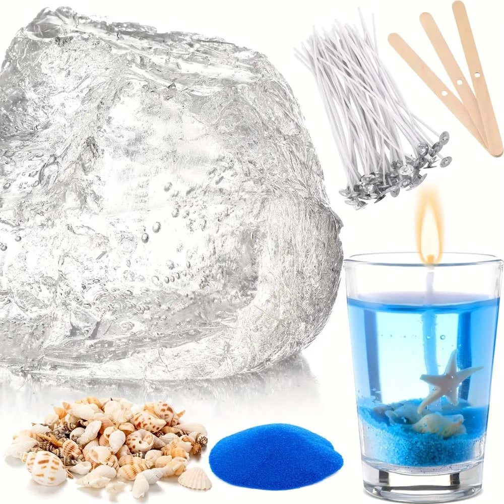 200/500g Gel Wax For Candle Making Set Jelly Wax Melts Clear Candle Wax With Seashells Candle Wick Wooden Candle Wick Making Set Oasis Select