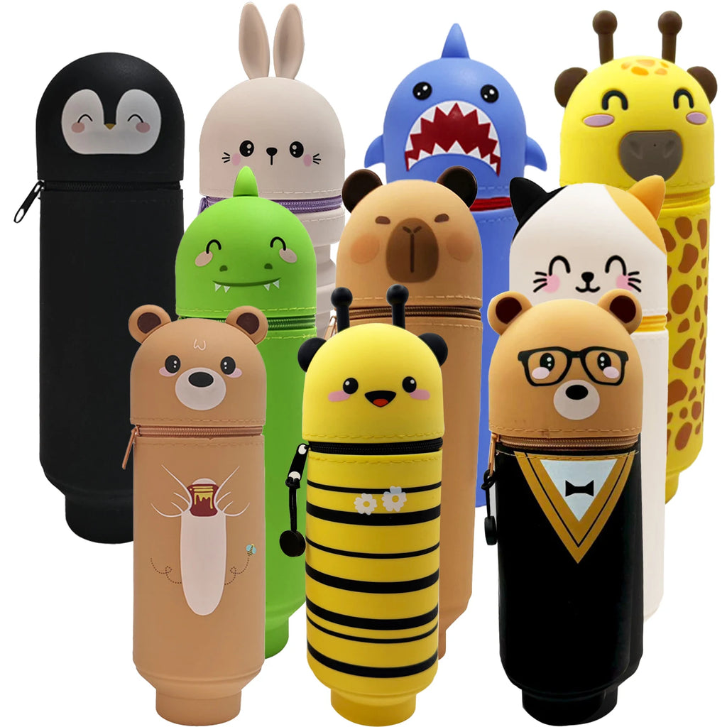 Cute Animal Pencil Case, 2-in-1 Pencil Bag with Zipper Pen Holder, Soft Silicone Pencil Case, Suitable for School Office Oasis Select