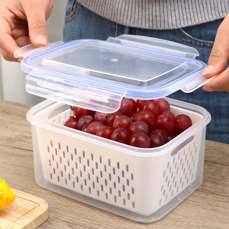 Food Storage Boxes Double-layer Refrigerator Food Fresh Sealed Box Vegetable Fruit Box Drain Basket Container Kitchen Organizer Oasis Select