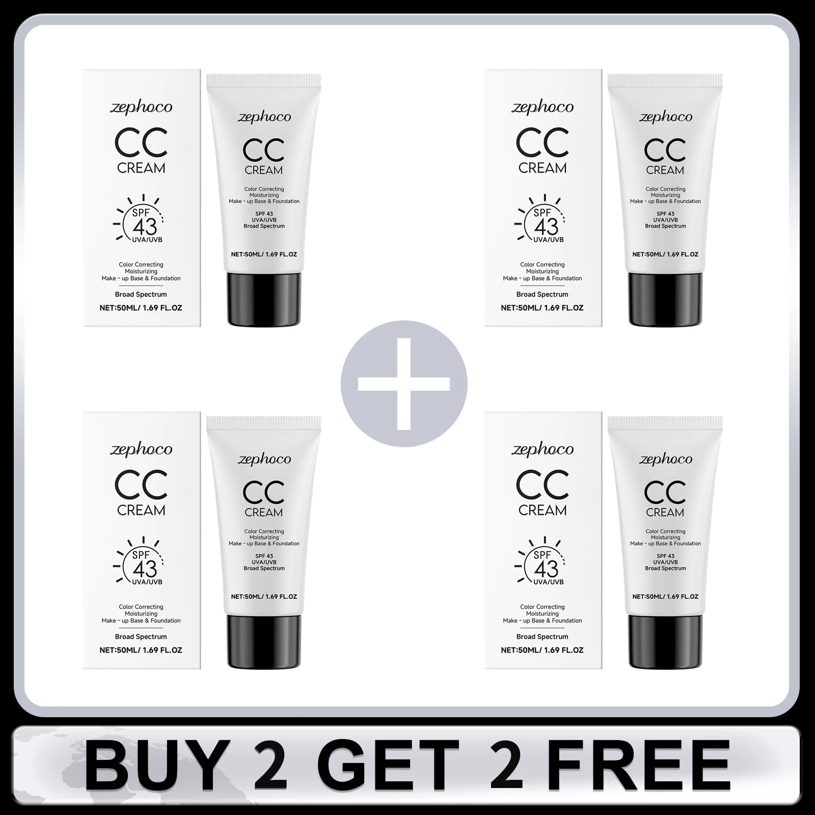 CC Cream Spf 43+ Anti UV Even Skin Tone Oil-Control Full Coverage Cover Blemishe Concealer Waterproof Liquid Foundation Cosmetic Oasis Select Buy 2 Get 2 Free