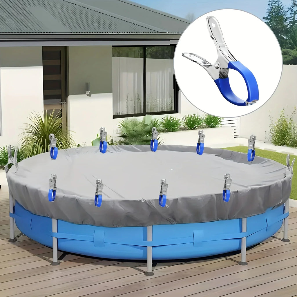 10Pcs Heavy Duty Stainless Steel Pool Cover Clips with Plastic Handles Windproof Spring Clamps for Swimming Pool Cover Oasis Select