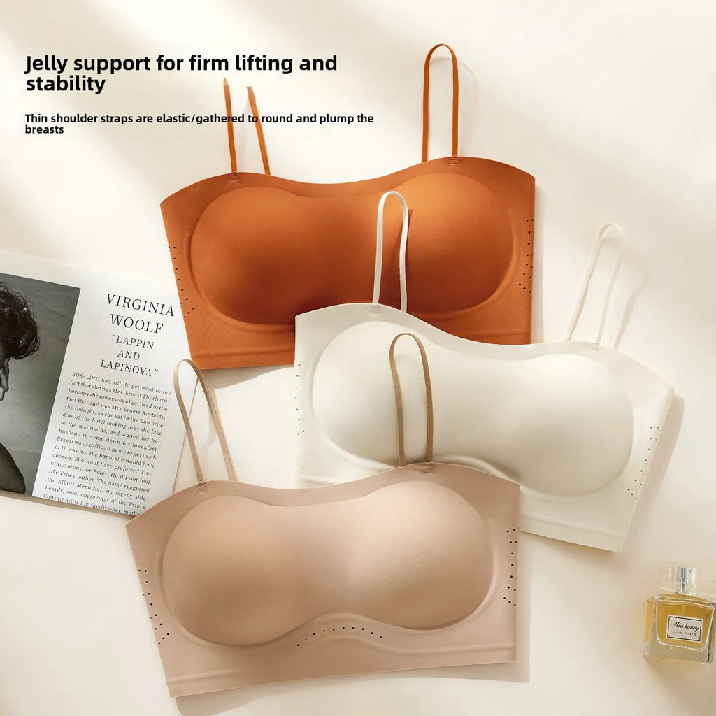 Thin Strap Push Up Bra for Women Seamless Backless Bandeau Camisole Summer Padded Jelly Wire Free Comfortable Daily Wear Oasis Select