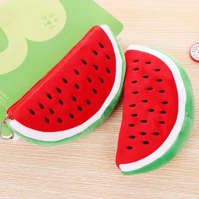 School Suppli Stationery Watermelon Pencil Case Cute Fruit Kawaii Plush Large Capacity Pencil Bag Cosmetics Case for Kids Gift Oasis Select