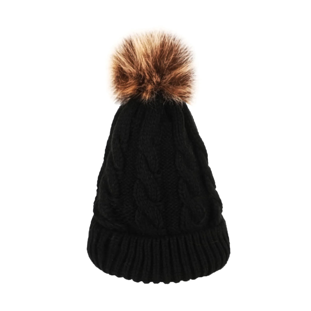 Fried Dough Twists Knitted Hat Hair Ball European and American Adult Warm Hat Parent Child Set Hat Wool Hat unlined Oasis Select black
