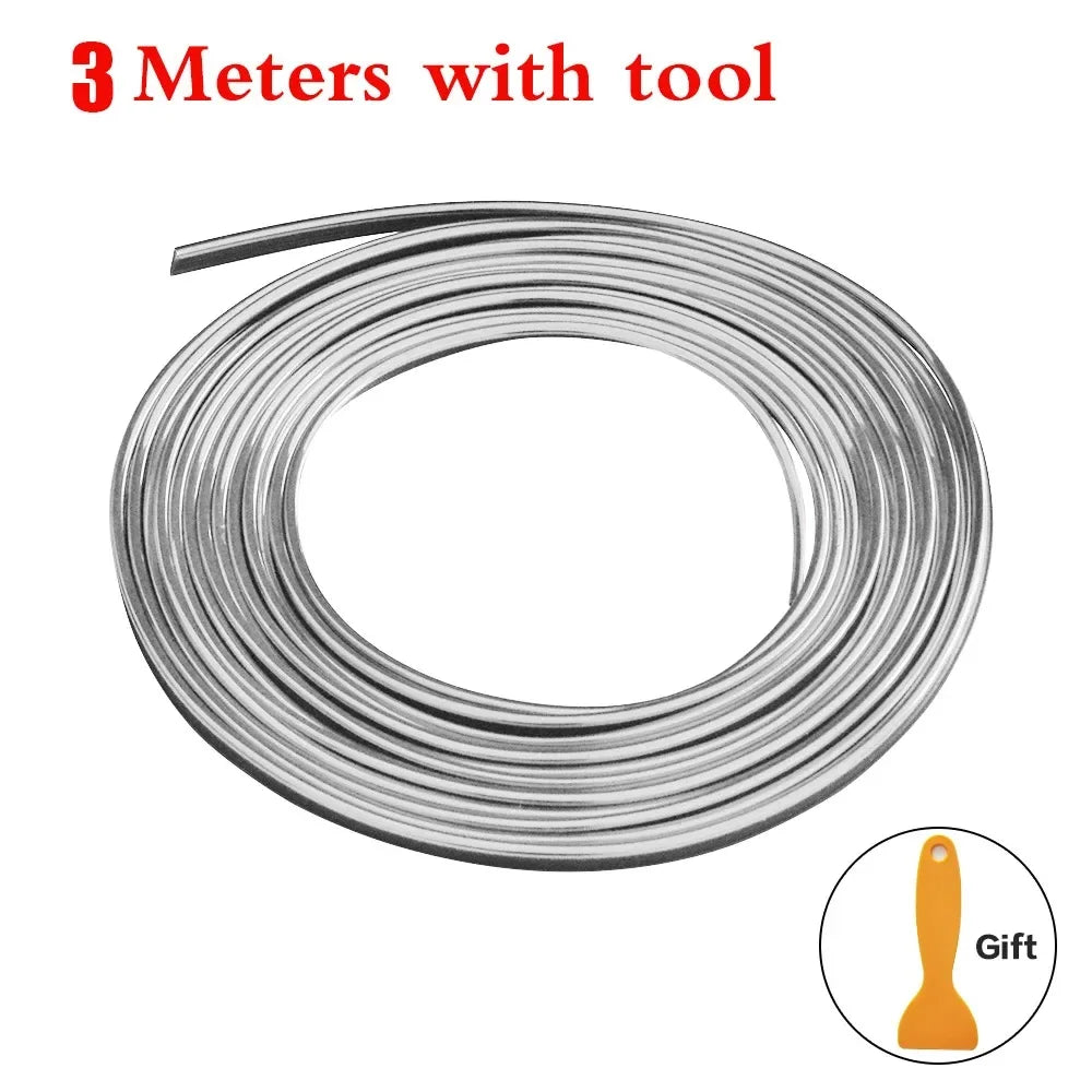 1/2pc Universal Car Moulding Decoration Flexible Strips Interior Auto Mouldings Car Cover Trim Dashboard Door Edgein Car-styling Oasis Select 3M silver