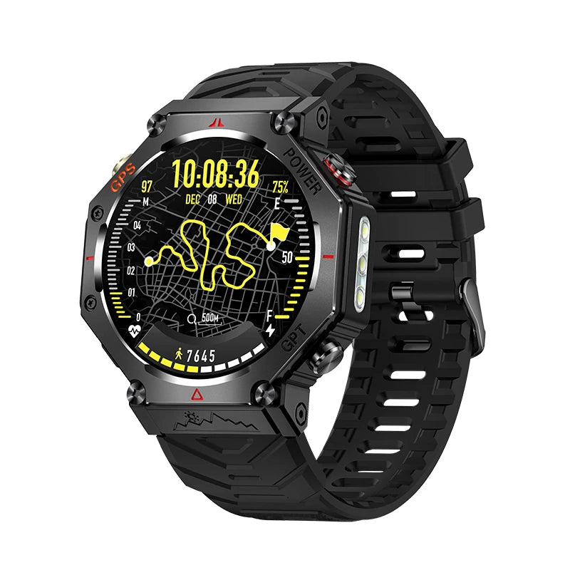 1.39" Men Women Outdoor Compass Smartwatch Sport GPS Smart Watch Flashlight 3ATM Waterproof GPT Bracelet Blue Tooth Call Health Oasis Select BKBKS