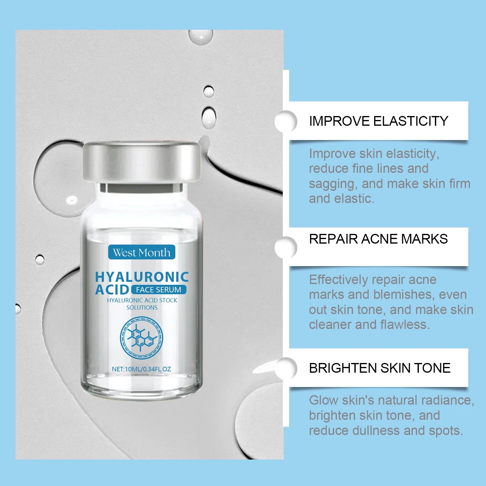 Hyaluronic Acid Facial Serum Deeply Moisturizing Lighten Shrinking Pores Improve Dryness Nourishing Smooth Repair Skin Essence Oasis Select