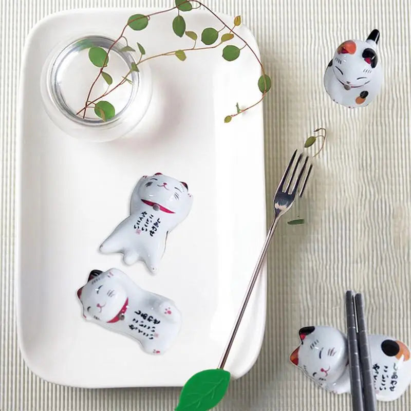 Lucky Cat Chopsticks Rest Household Ceramic Ornament 5Pcs Japanese Style Ceramic Chopsticks Holder Kitchen Craft Home Decor Oasis Select