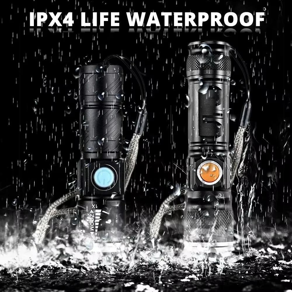Powerful LED Flashlight With Tail USB Charging Head Zoomable Waterproof Torch Portable Light 3 Lighting Modes Built-in Battery Oasis Select