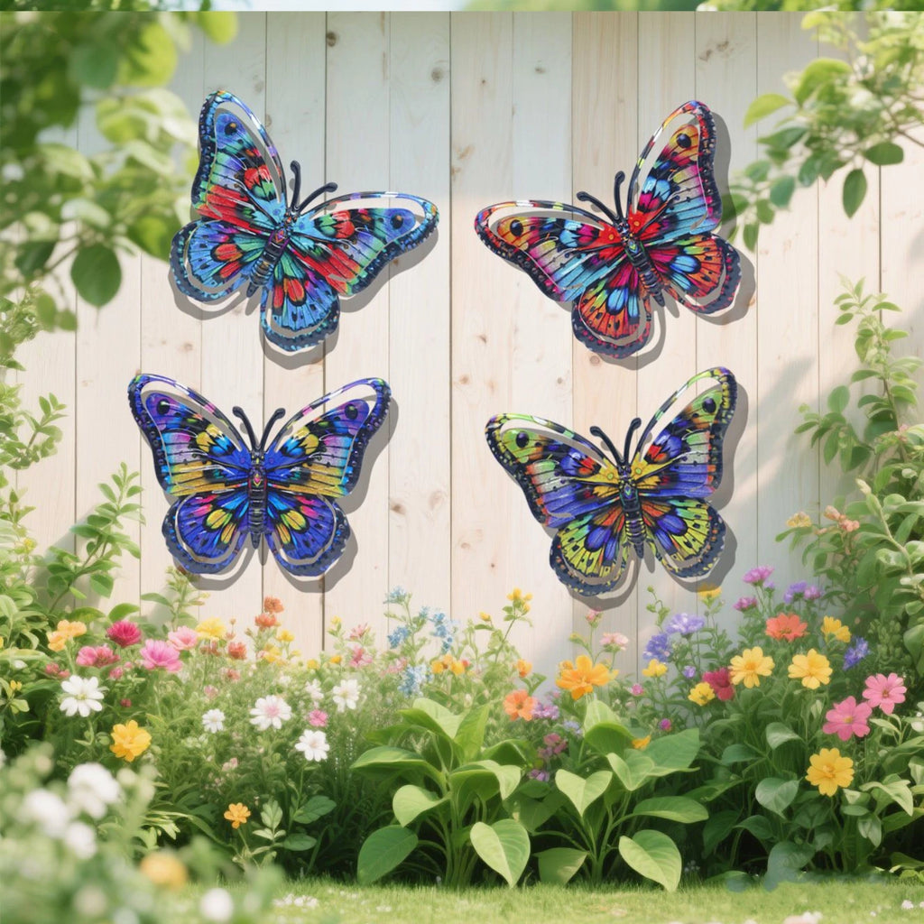 4-Piece Iron Butterfly Wall Decor – Painted Metal Garden Art Metal Wall Art Oasis Select B One Size