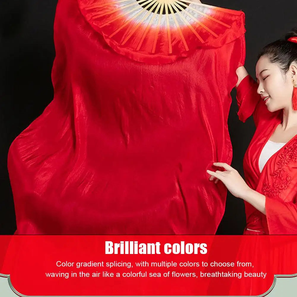 Women Belly Dance Silk Fans Children's Fan for Dancing Extended Double-Sided Adult Bamboo Performance Gradient Color Dance Fans Oasis Select