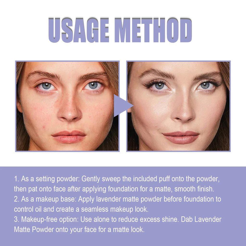 Lavender Matte Powder Oil Control Setting Powder Waterproof Smoothing Makeup Foundation Powder with Puff Loose Setting Powder Oasis Select