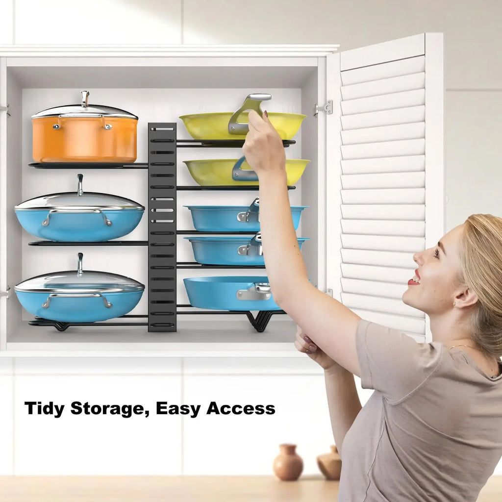 Pot Rack Organizer Under Cabinet,8 Tier Adjustable Pot Organizers Inside Cabinet,Pan Storage Organizer Rack for Storing Pots Pan Oasis Select
