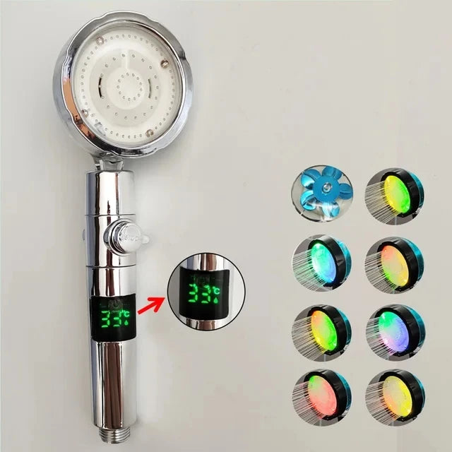 New 3/7 Colors Digital Temperature Display LED Shower Head High Pressure Shower Turbo Bathroom Hand Hose Set Showerhead Nozzle Oasis Select NO Temp control S