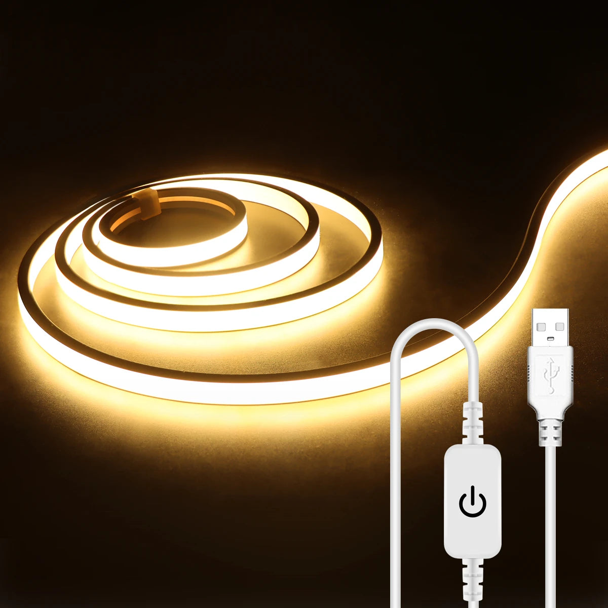 5V USB COB LED Neon Strip Lights 1-5M Waterproof Flexible Neon Tape for Bathroom Cabinet Home Decor Room TV Backlight Oasis Select Warm White 2m