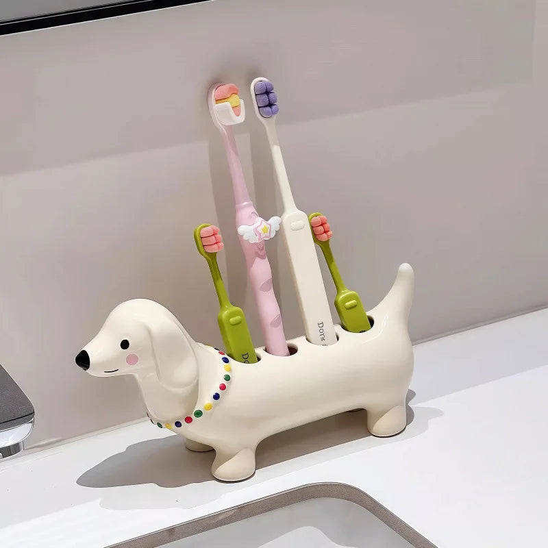 Dachshund Ceramic Toothbrush Holder Storage Rack Bathroom Sink Washstand Toothbrush Base Bathroom Decoration Oasis Select