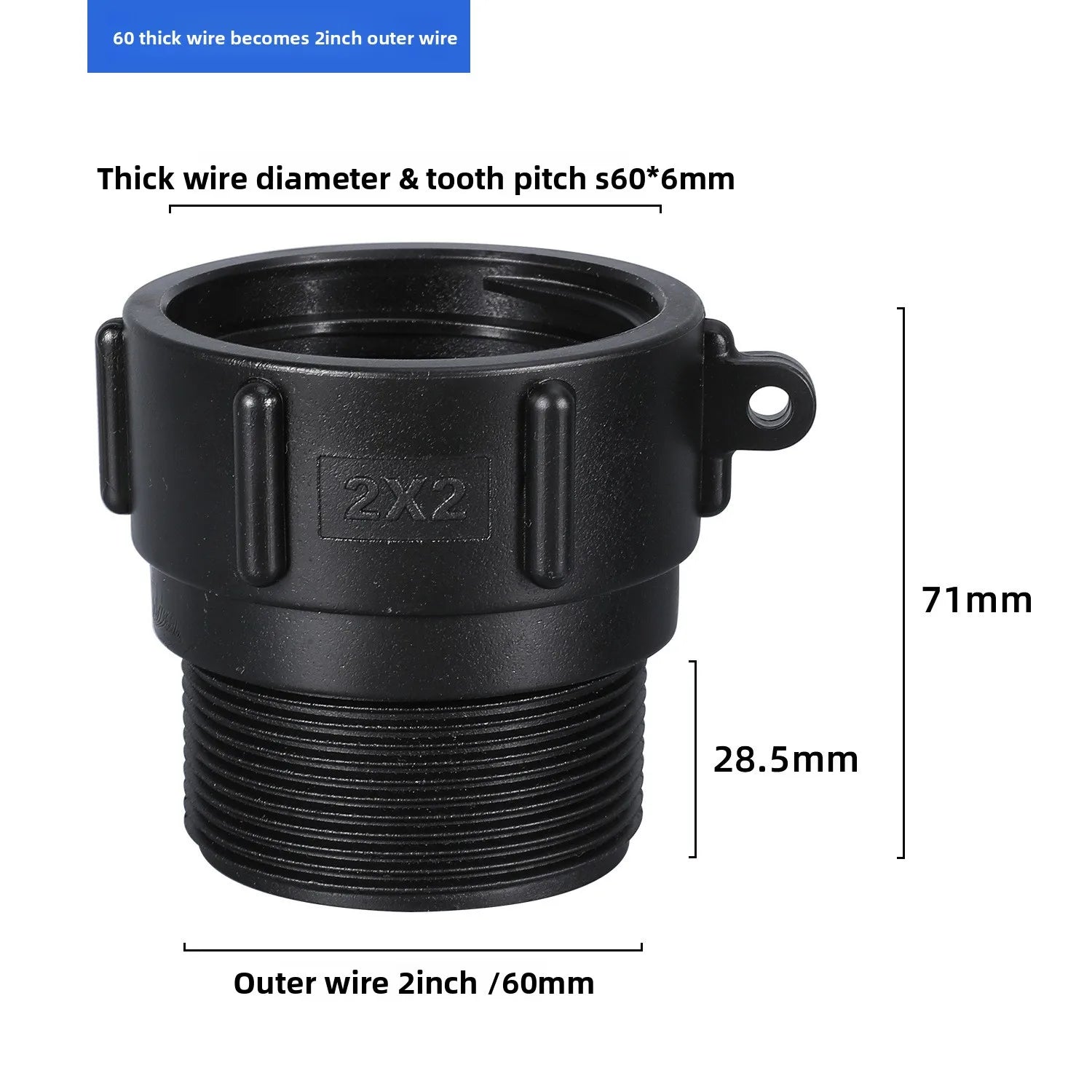 IBC Tank Adapter 60mm to 1/2'' 3/4'' 1'' 2'' Fine Thread Water Pipe Connector High Quality BSP Male Reducing Fittings 1Pcs Oasis Select black 60mm