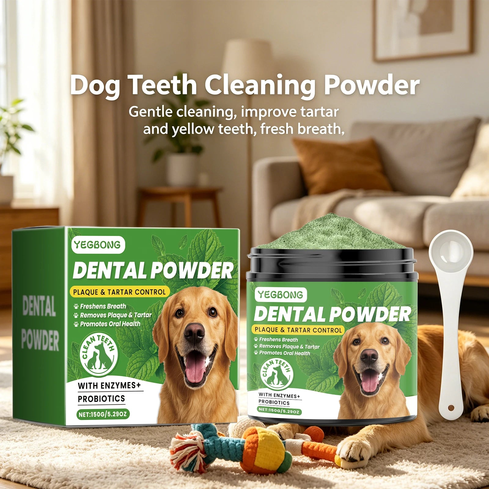 Pet Dental Powder 150g Enzymes & Probiotics Plaque & Tartar Control Breath Freshener for Dogs Oral Care Dog Cleaning Products Oasis Select