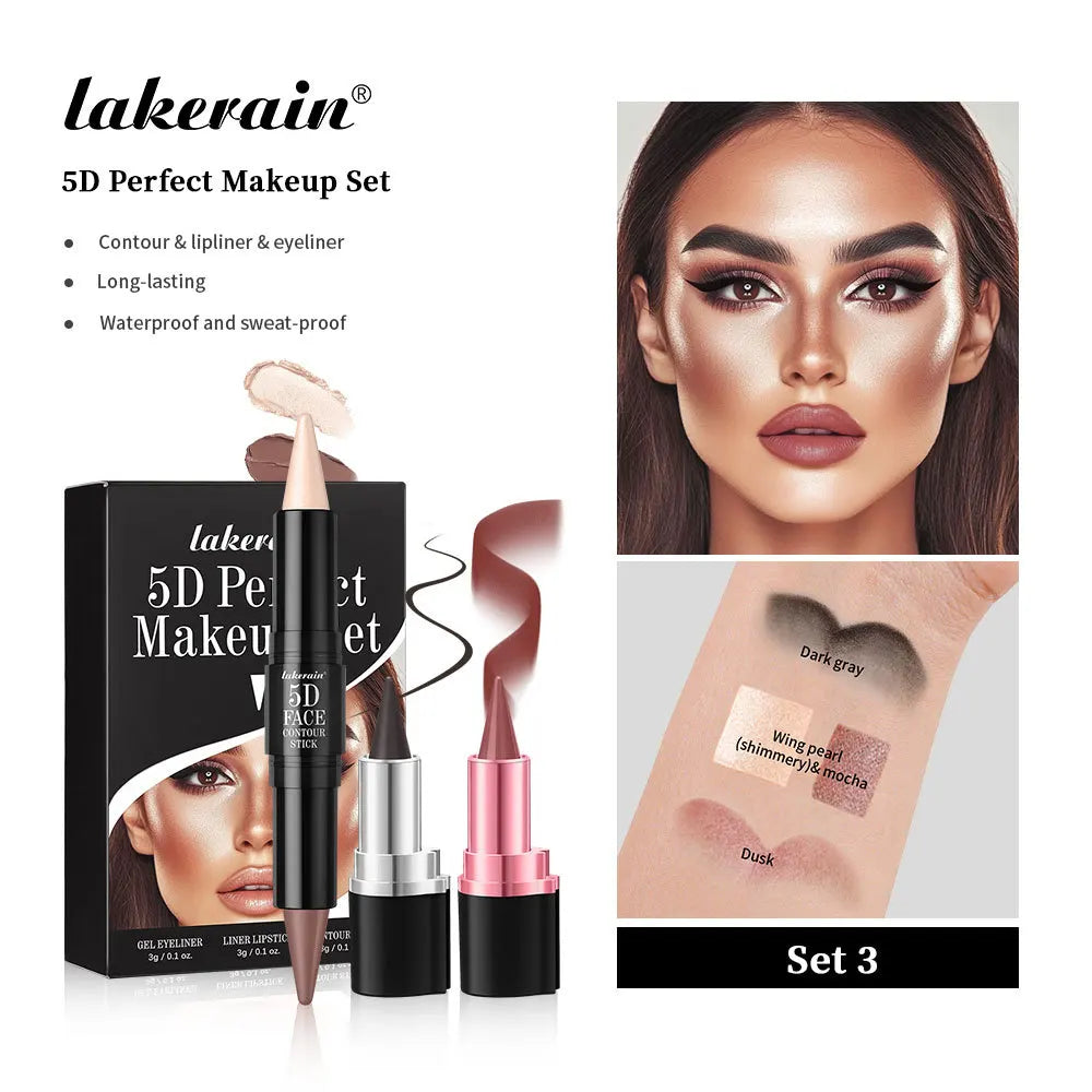 3pcs Matte Velvet Lipstick Set Waterproof Eyeliner Contour Stick Long Lasting Natural Makeup Kit For Face Beauty Oasis Select Set 3