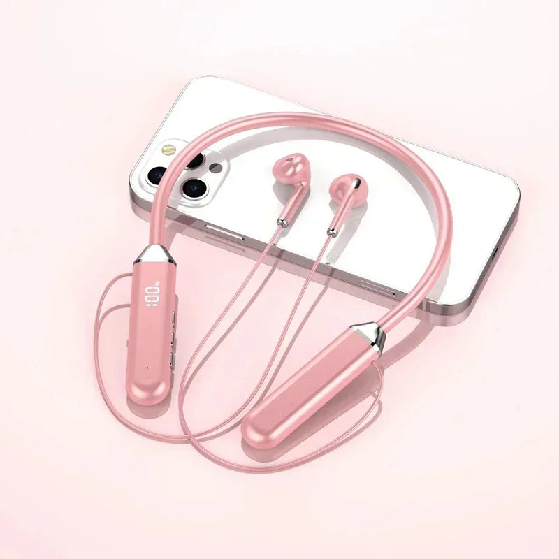Wireless Neckband Bluetooth Earphones High Sound Quality Stereo Battery Display HD Voice Call Sports Headphones New Product 2025 Oasis Select pink