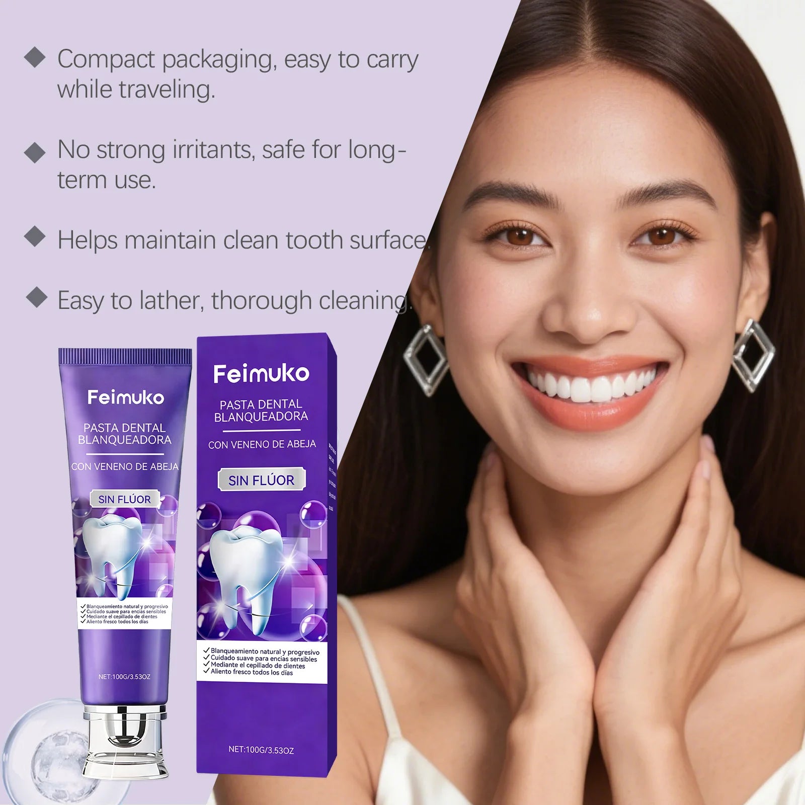 FEIMUKO Purple Whitening Toothpaste – Bee Venom & Enamel Care Whitening Toothpaste Oasis Select