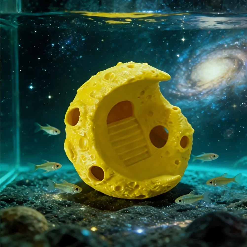 Moon Shape Aquarium Hideout Ornament 3D printing Fish Tank hideout Sinking Decor for Betta Guppy Shrimp Safe Shelter Oasis Select