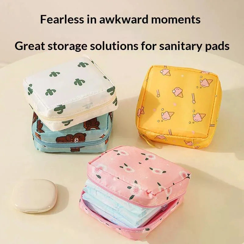 Cute Cartoon Sanitary Pad & Tampon Pouch | Portable Organizer