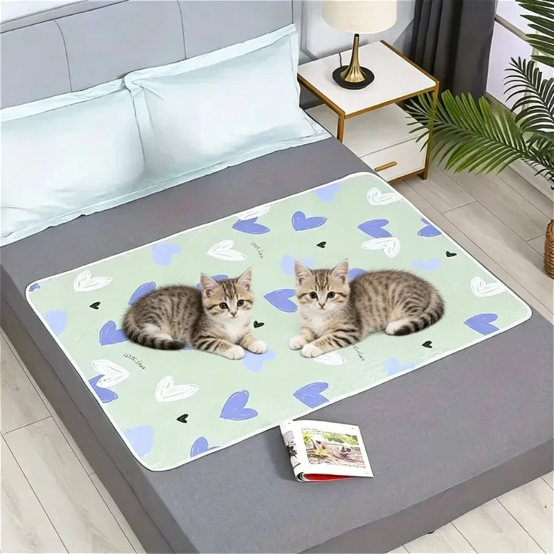 Washable & Reusable Anti-Slip Bed Protector Pad - Thick Durable Polyester Fiber Care Mat Design for Cat, Dog & Pets Cat Beds Oasis Select