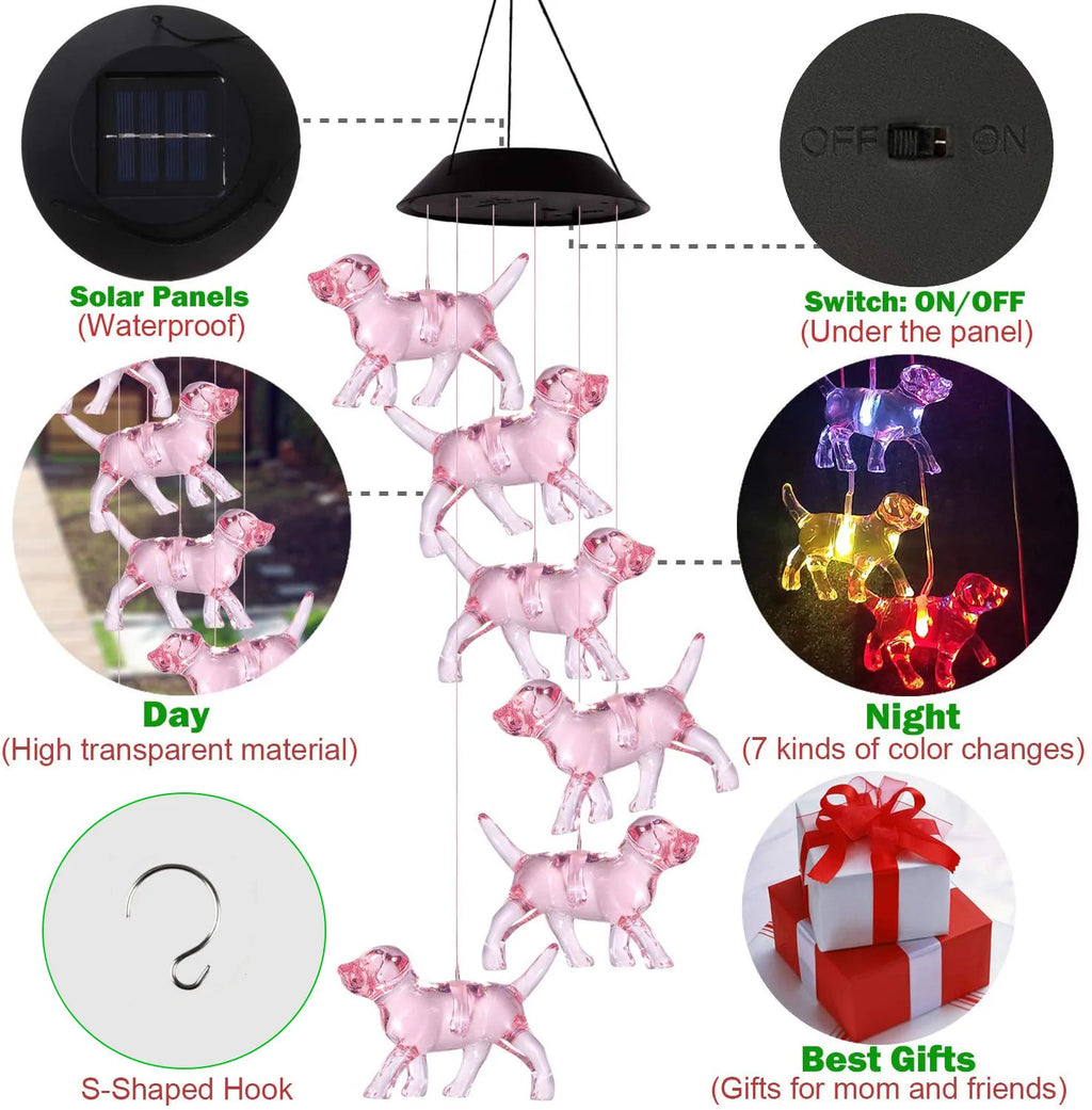 Solar Powered Wind Chime Garden Lights -Outdoor Solar Stake Lights for Yard, Landscape Decoration, Auto on/Off, Waterproof, IP65 Oasis Select Pink Dog