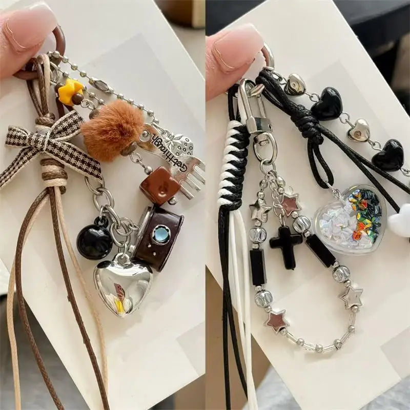 Braided Rope Bow Bead Fluffy Ball Keychain Charm | Girls Gift Keychain Charm Oasis Select