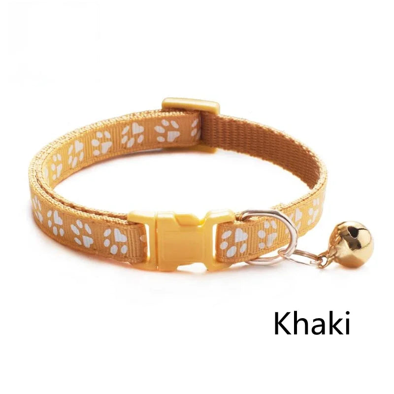 1/6pcs Pet Collar With Bell, Cartoon Footprints, Colorful Dog, Puppy, Cat Accessories, Adjustable Safety Bell Ring Necklace, Pet Oasis Select Khaki
