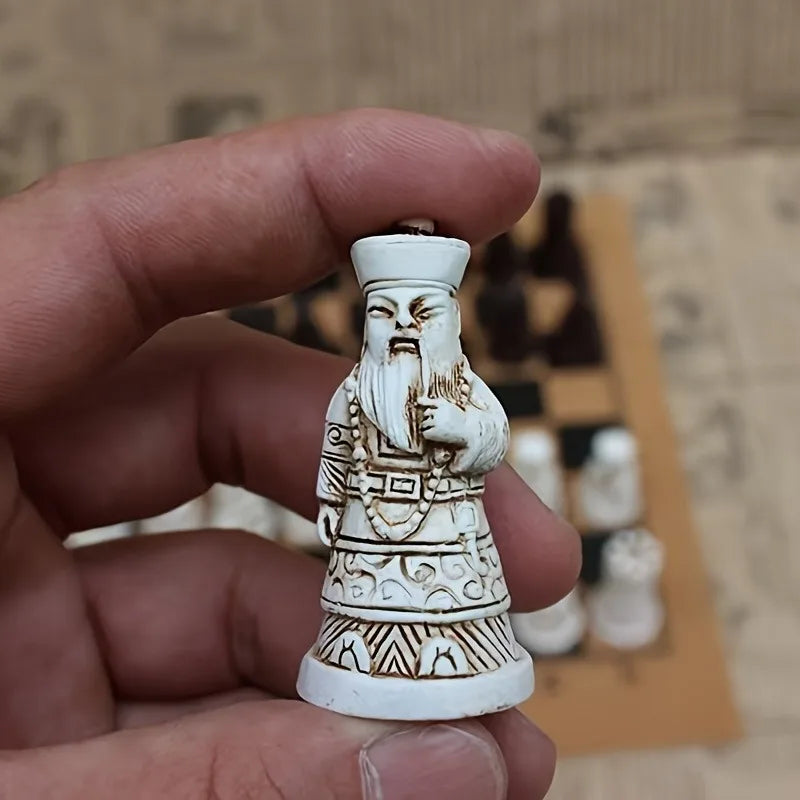 Vintage Chess Set PU Leather Board 3D Carved Resin Pieces Creative Soldier Statue Classic Strategy Game Ideal for Birthday Gifts Oasis Select