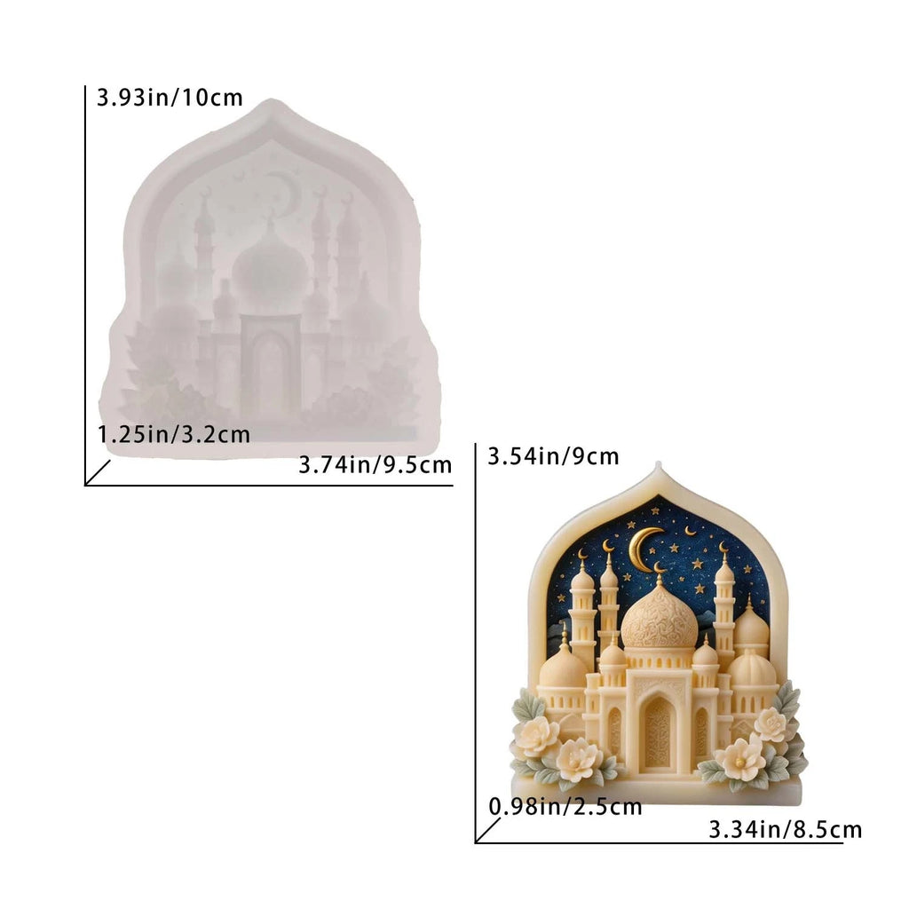 Ramadan Eid Mold Easy Demold Mosque Silicone Mold 3d Candle Mold For Eid Al-Fitr Diy Crafts Ramadan Oasis Select White