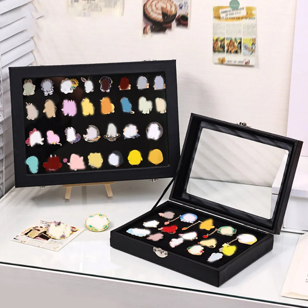 1pc Badge display box with transparent dust cover, brooch and collectible jewelry box, black large capacity jewelry box Oasis Select