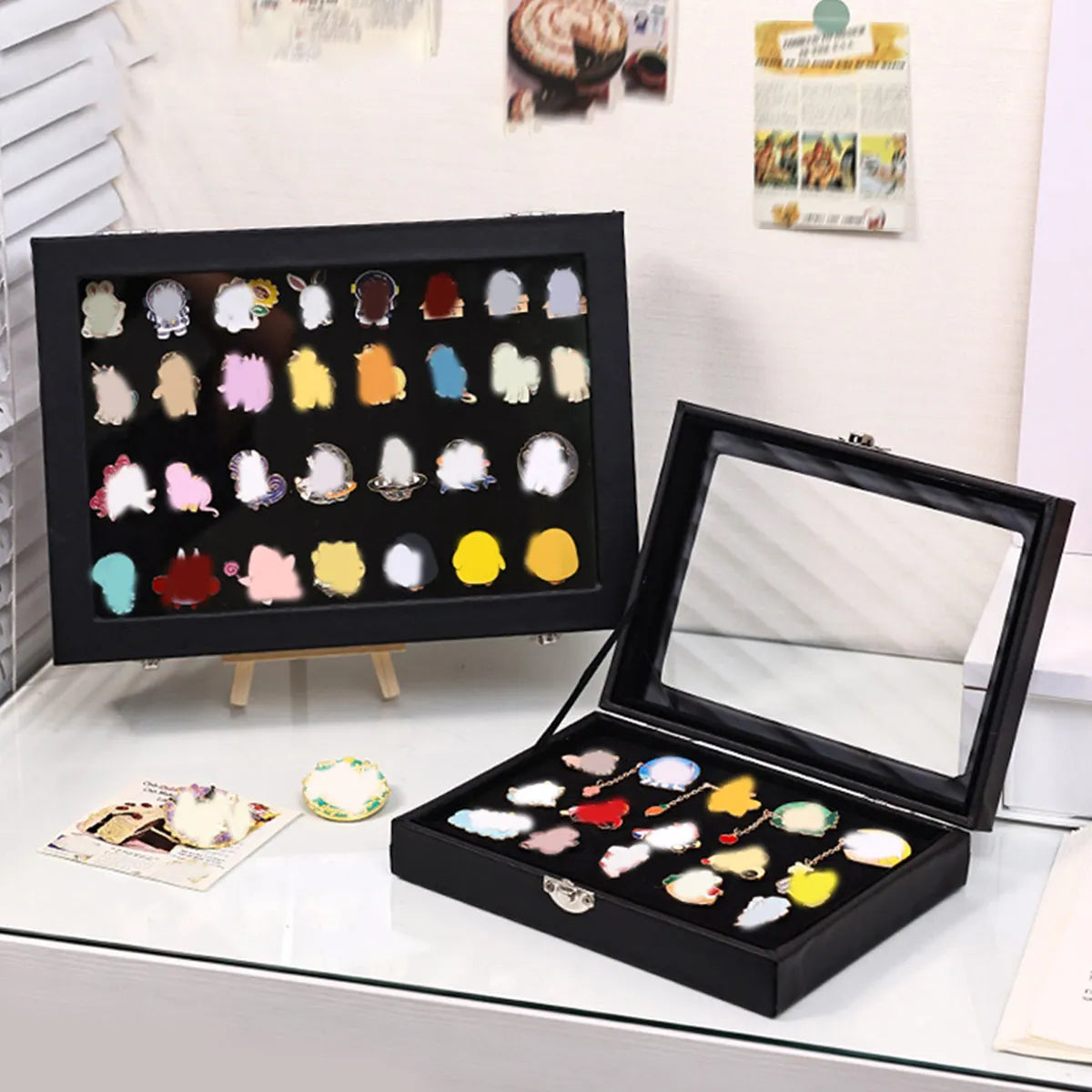 1pc Badge display box with transparent dust cover, brooch and collectible jewelry box, black large capacity jewelry box Oasis Select