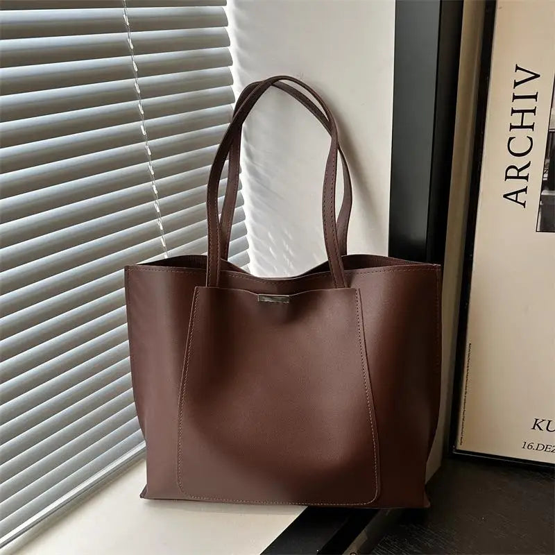 Minimalist Vintage Tote Bag – Women's Retro PU Leather Shoulder Bag