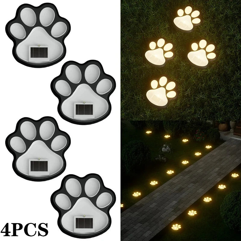 4-12PCS LED Solar Outdoor Light Waterproof Animal Paw Print Lamp for Garden Lawn Patio Summer Camping Home Decoration Oasis Select Warm Light-4PCS