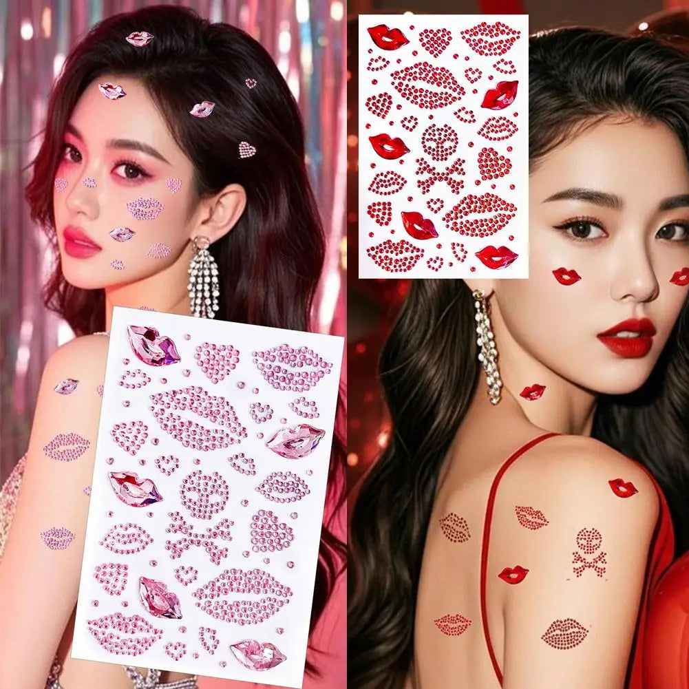Red Heart Rhinestone Face Gems – Valentine's Day Body Stickers Face Gems Stickers Oasis Select