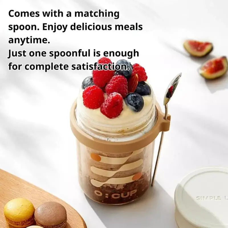 400ml Glass Overnight Oat Cup with Lid & Spoon | Breakfast Jar
